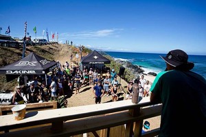 Head Judge Matt Pritchard briefs the competitors from the Lifeguard Tower - 2012 AWT Maui Makani Classic photo copyright American Windsurfing Tour http://americanwindsurfingtour.com/ taken at  and featuring the  class