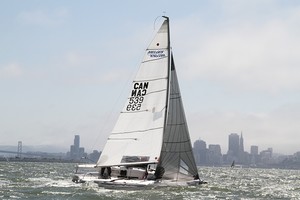 Nauti Girl against the San Francisco sky line.  Day 2 at the 2012 Melges 24 North American Championship hosted by San Francisco Yacht Club, CA, USA, from 22-26 August 2012. photo copyright Fiona Brown http://www.fionabrown.com taken at  and featuring the  class