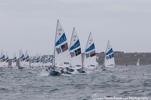 Laser Men's fleet - London 2012 Olympic Sailing Competition photo copyright Thom Touw http://www.thomtouw.com taken at  and featuring the  class