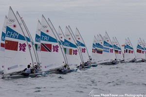 Laser fleet in Weymouth - London 2012 Olympic Sailing Competition photo copyright Thom Touw http://www.thomtouw.com taken at  and featuring the  class