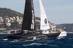 Local boat Team Extreme Ville de Nice takes advantage of the wind and waves on day 1 in Nice - 2012 Extreme Sailing Series Act 7 photo copyright Lloyd Images http://lloydimagesgallery.photoshelter.com/ taken at  and featuring the  class