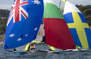 London 2012 - Olympic Games - Day 11 Medal Race 49er photo copyright Carlo Borlenghi/FIV - copyright taken at  and featuring the  class