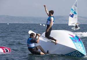 London 2012 - Olympic Games . Day 13  Medal race 4.70 Men's - GBR photo copyright Carlo Borlenghi/FIV - copyright taken at  and featuring the  class