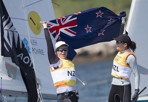 London 2012 - Olympic Games . Day 13  Medal race 470 Women’s New Zealand, Aleh and Powrie photo copyright Carlo Borlenghi/FIV - copyright taken at  and featuring the  class