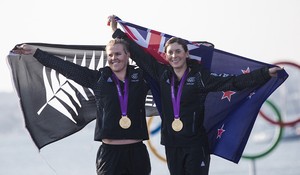 London 2012 - Olympic Games . Day 13  Medal race 4.70 Women's New Zealand photo copyright Carlo Borlenghi/FIV - copyright taken at  and featuring the  class
