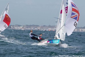 Hannah Mills and Saskia Clark  (GBR) competing at the London Olympics 2012 photo copyright Thom Touw http://www.thomtouw.com taken at  and featuring the  class