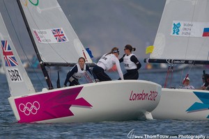 Macgregor, Lush and Macgregor - Women's Match Racing - London 2012 Olympic Sailing Competition photo copyright Thom Touw http://www.thomtouw.com taken at  and featuring the  class