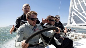 Onboard L’Hydroptère DCNS, Alain Thébault and his crew sailing (with Peter Stoneberg, Warren Fitzgerald, Paul Campbell-James, Jacques Vincent and Paul Cayard) in San Francisco, Calirfonia, USA. photo copyright Christophe Launay taken at  and featuring the  class