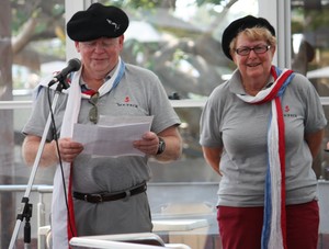 Dave Waller and Jane Virtue show off their colours at the competitor welcome - QLD Beneteau Cup photo copyright Tracey Johnstone taken at  and featuring the  class
