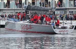Wild Oats XI is greeted by a large crowd as she arrives early morning. - Rolex Sydney Hobart 2012 photo copyright Crosbie Lorimer http://www.crosbielorimer.com taken at  and featuring the  class