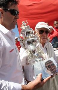 Mark Richards and Bob Oatley with the Tattersall Cup for the overall handicap winner. - Rolex Sydney Hobart Race 2012 photo copyright Dale Lorimer taken at  and featuring the  class