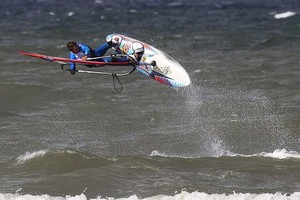 Robby Swift busts out the air chacho - 2012 PWA Cold Hawaii World Cup photo copyright  John Carter / PWA http://www.pwaworldtour.com taken at  and featuring the  class