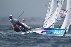Mathew Belcher and Malcolm Page (AUS) competing today, 03.08.12, in the Men&rsquo;s Two Person Dinghy (470) event in The London 2012 Olympic Sailing Competition. photo copyright onEdition http://www.onEdition.com taken at  and featuring the  class