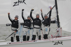 The Winner (L to R) Rodion Luka, Anna Stepanova,Oleg Zherebtsov - SB20 European Championships 2012 photo copyright Katie Ashworth/Sportsboat World taken at  and featuring the  class