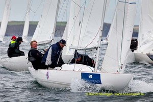 Tuesday 11th September 2012 - Kinsale, Co. Cork: Ireland's Denis Bergin with Con Murphy and Paul Burke on the third day of racing in the Brewin Dolphin Dragon Gold Cup at Kinsale Yacht Club.  Photograph: David Branigan/Oceansport


 photo copyright David Branigan - Oceansport.ie taken at  and featuring the  class