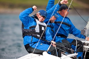 Friday 14th September 2012 - Kinsale, Co. Cork:  Germany's Tommy Mueller (left) with Vincent Hoesch and Michael Lipp, winners of the Brewin Dolphin Dragon Gold Cup at Kinsale Yacht Club.  Photograph: David Branigan/Oceansport


 photo copyright David Branigan - Oceansport.ie taken at  and featuring the  class