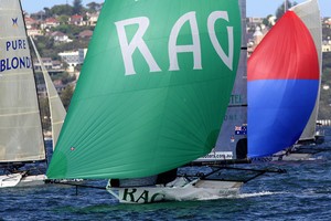 Spinnakers on the harbour. - 18ft Skiffs: 2012 NSW Championship, Race 1 photo copyright Frank Quealey /Australian 18 Footers League http://www.18footers.com.au taken at  and featuring the  class