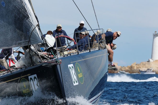 Bella Mente, with owner Hap Fauth at the helm, during the Maxi Yacht Rolex Cup 2012 where the team won the Mini Maxi World Championship.  © Tim Wright