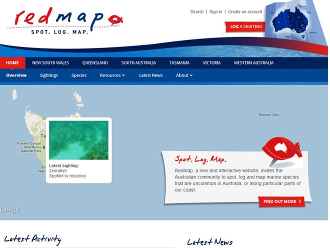 Screen shot of the new look Redmap © Carl Hyland