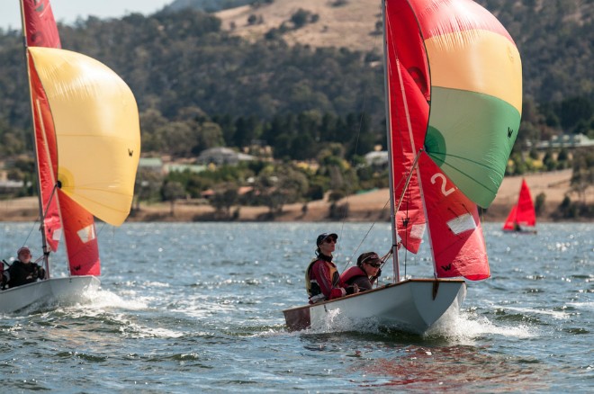 Coming into the last wing mark on the last race of the regatta:  Kamikaze leads Bob by 2 boat-lengths - first boat to the finish takes the title © Rob Cruse
