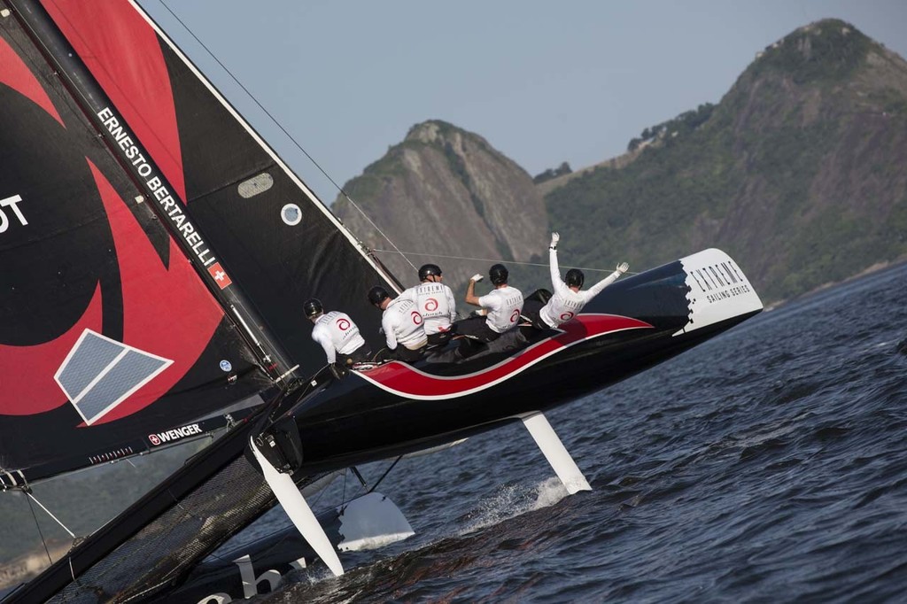 Alinghi’s crew are on top form sailing the boat to the top of the leaderboard on day 1 in Rio - 2012 Extreme Sailing Series - Act 8 Rio &copy; Lloyd Images http://lloydimagesgallery.photoshelter.com/