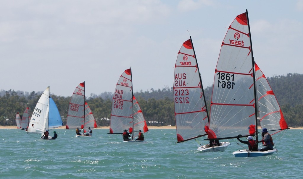 Tasars heading down to the finish line during the last race of the regatta - Zhik Mission Beach Regatta © Tom Orr