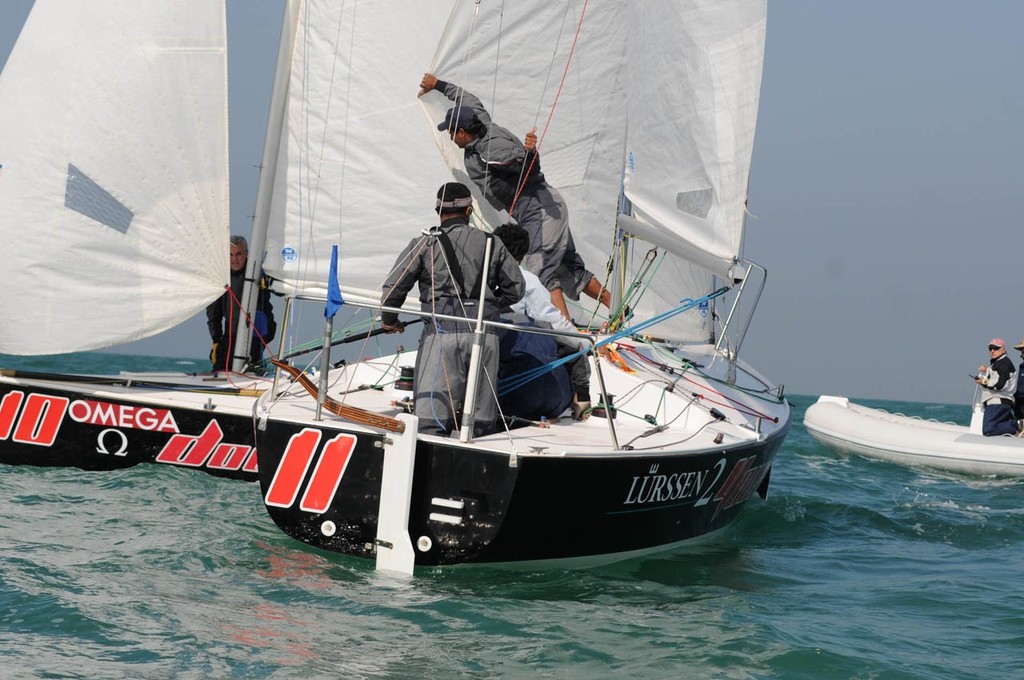 Russia 'A' and Estonia teams sail their J24 boats in the final - 2012 Kingdom Match Race photo copyright Rami Ayoob taken at  and featuring the  class