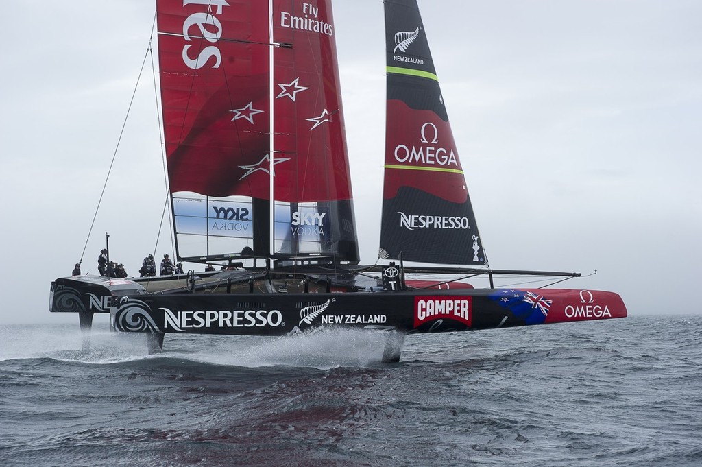Emirates Team New Zealand training with  the team’s first AC72 on the Hauraki Gulf. 6/12/2012 © Chris Cameron/ETNZ http://www.chriscameron.co.nz
