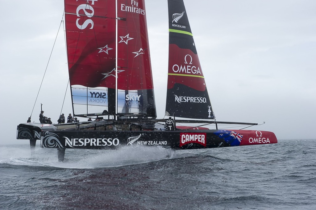 Emirates Team New Zealand training with  the team’s first AC72 on the Hauraki Gulf. 6/12/2012 © Chris Cameron/ETNZ http://www.chriscameron.co.nz