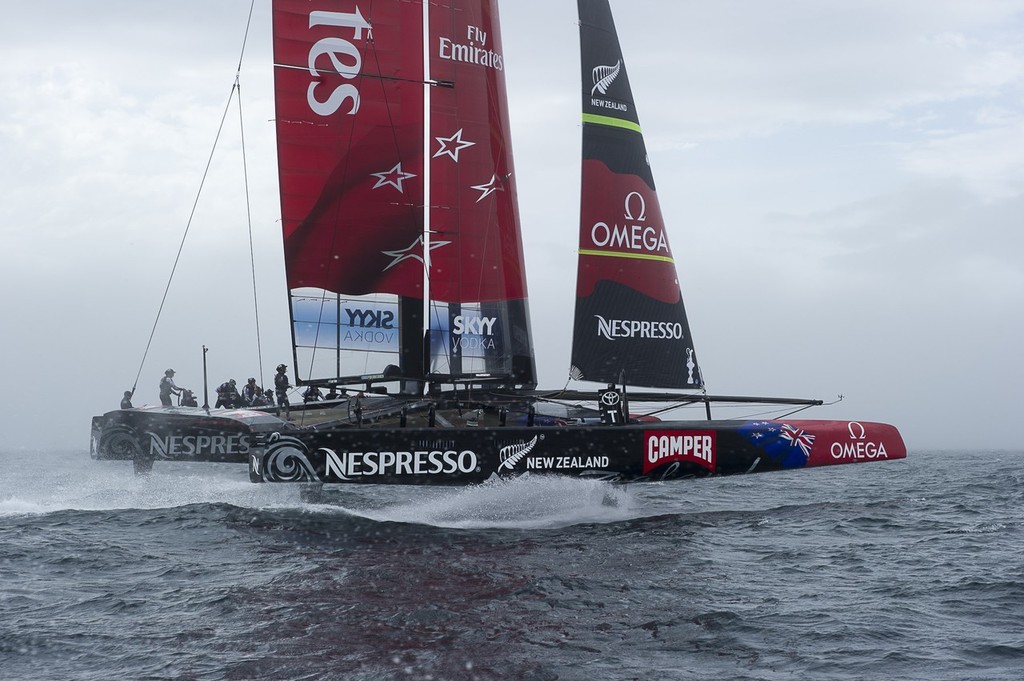 Emirates Team New Zealand training with  the team’s first AC72 on the Hauraki Gulf. 6/12/2012 © Chris Cameron/ETNZ http://www.chriscameron.co.nz
