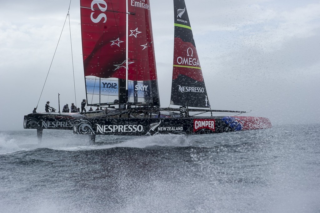 Emirates Team New Zealand training with  the team’s first AC72 on the Hauraki Gulf. 6/12/2012 © Chris Cameron/ETNZ http://www.chriscameron.co.nz