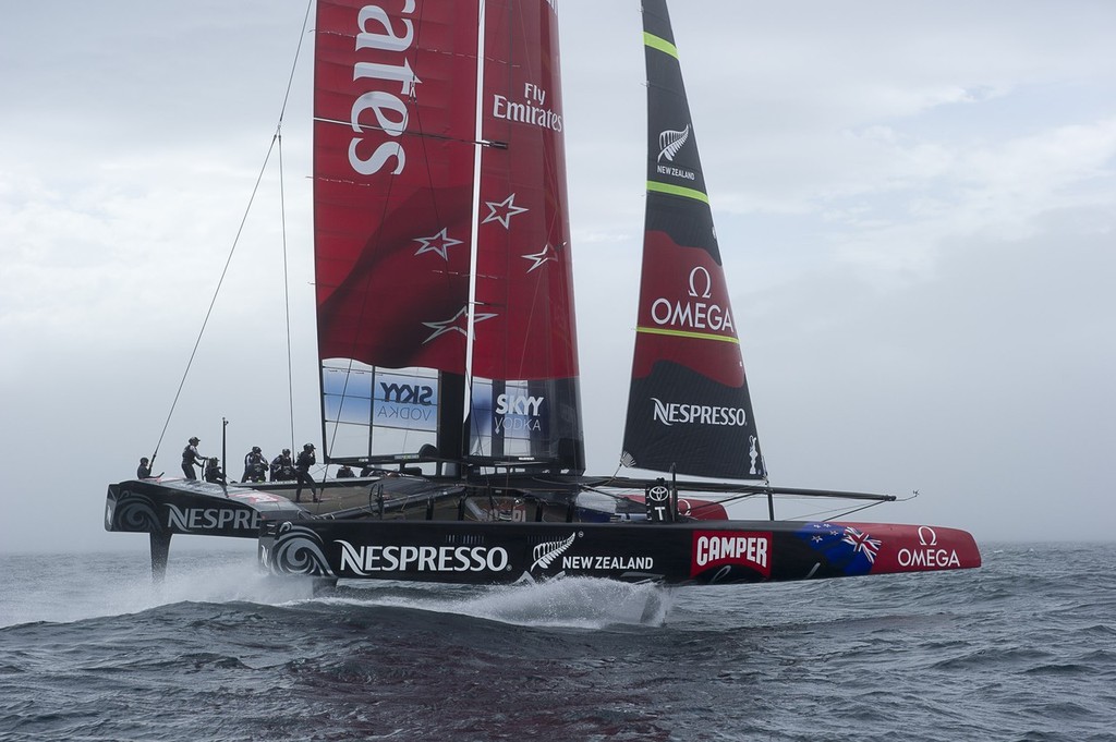 Emirates Team New Zealand training with  the team's first AC72 on the Hauraki Gulf. 6/12/2012 photo copyright Chris Cameron/ETNZ http://www.chriscameron.co.nz taken at  and featuring the  class