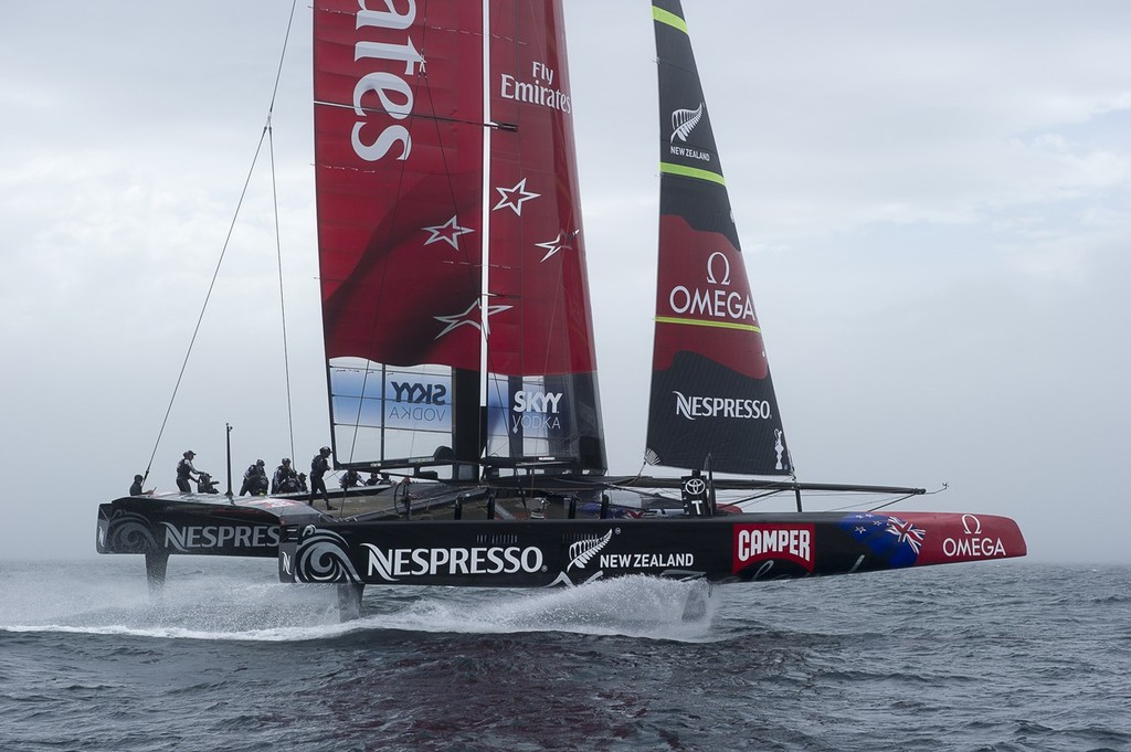 Emirates Team New Zealand training with  the team’s first AC72 on the Hauraki Gulf. 6/12/2012 © Chris Cameron/ETNZ http://www.chriscameron.co.nz