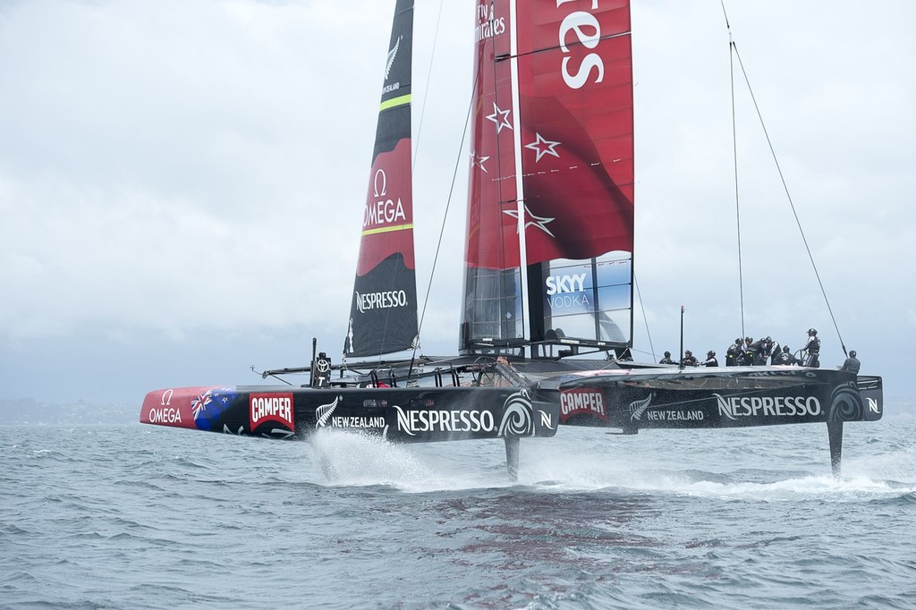 Emirates Team New Zealand training with  the team's first AC72 on the Hauraki Gulf. 6/12/2012 photo copyright Chris Cameron/ETNZ http://www.chriscameron.co.nz taken at  and featuring the  class