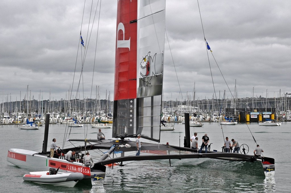 Steve Wilson aboard Luna Rossa October 27, 2012 during load testing in Westhaven photo copyright Pierre Orphanidis/VSail.info http://www.vsail.info taken at  and featuring the  class