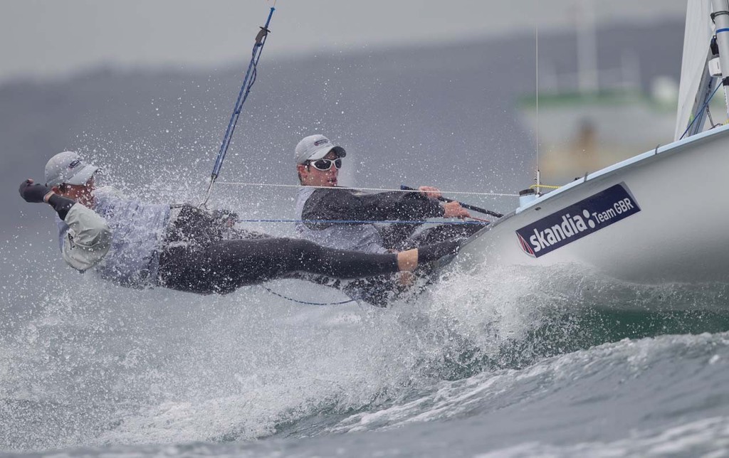 Skandia Team GBR 470 sailors Luke Patience & Stuart Bithell during a training session at the Weymouth and Portland National Sailing Academy, the home of sailing for the 2012 Olympics. © onEdition http://www.onEdition.com