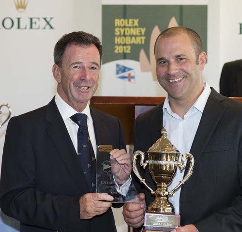 Justin receiving the trophy for Ocean Racing Rookie of the Year 2012 from CYCA Commodore Howard Piggott ©  Andrea Francolini Photography http://www.afrancolini.com/