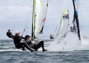 Olivia Price and Alanna Clancy go down the mine in their FX. - 49er National Championships photo copyright  Alex McKinnon Photography http://www.alexmckinnonphotography.com taken at  and featuring the  class