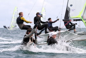 Olivia Price and Alanna Clancy continue their submarine trip. - 49er National Championships photo copyright  Alex McKinnon Photography http://www.alexmckinnonphotography.com taken at  and featuring the  class