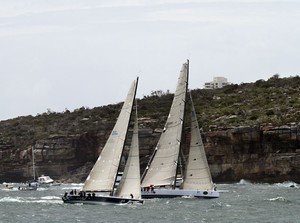 Black Jack and Lahana battle it out on the way to the heads - Rolex Sydney to Hobart photo copyright  Alex McKinnon Photography http://www.alexmckinnonphotography.com taken at  and featuring the  class