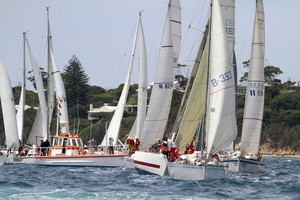 Busy at the start line - Ocean Race of Victoria (ORCV) Tassie Trio 2012 photo copyright Teri Dodds http://www.teridodds.com taken at  and featuring the  class