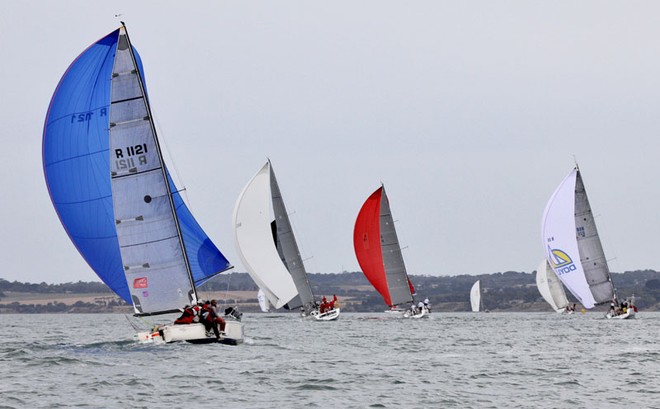 Executive Decision chases down the Beneteau First 45s on the way in to Spray Point. - Festival of Sails ©  John Curnow