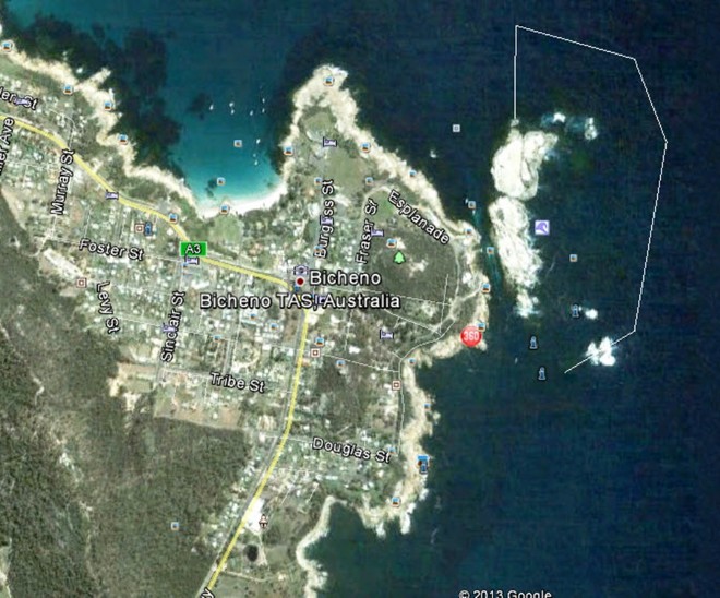 Google map showing bicheno and the Gulch. © Carl Hyland