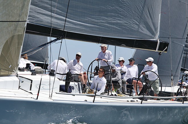 John ‘Willow’ Williams behind the helm of Calm. - TP52 Southern Cross Cup ©  John Curnow