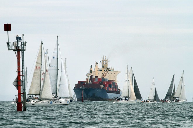 A few loud horns were heard - Festival of Sail - Melbourne to Geelong passage race ©  Alex McKinnon Photography http://www.alexmckinnonphotography.com