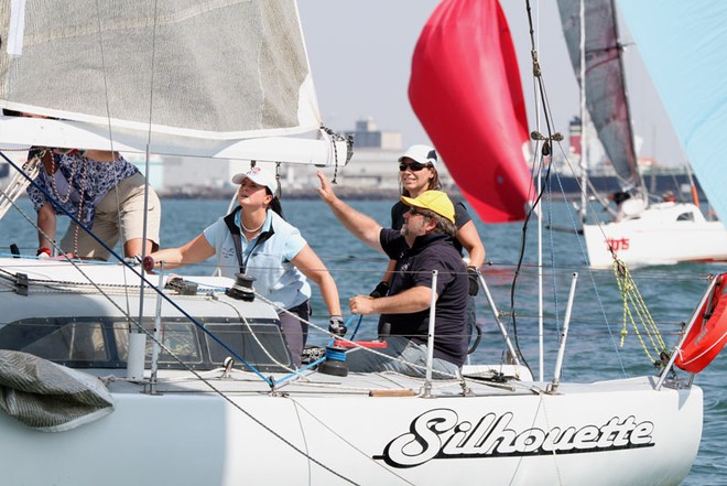 Claire Scanlon and crew focus on sail trim to keep the boat moving to a 3rd on AMS and PHD - Port Phillip Women’s Championship Series ©  Alex McKinnon Photography http://www.alexmckinnonphotography.com