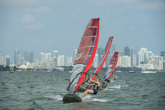 RS:X women&rsquo;s windsurfing fleet at ISAF Sailing World Cup Miami 2013 &copy; US Sailing http://www.ussailing.org