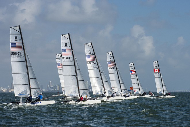 Nacra 17 fleet making debut at ISAF Sailing World Cup Miami 2013  © US Sailing http://www.ussailing.org