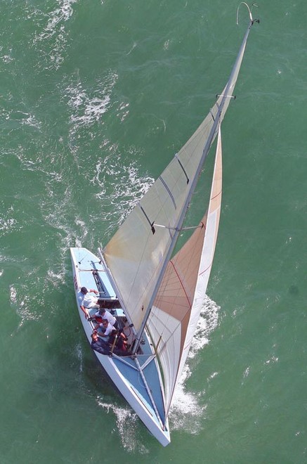 The boat (in happier times) which Rees put on the Brambles Bank in front of 200 Reception guests for the Six-Metre Worlds ©  SW