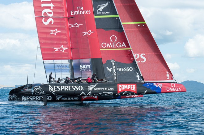 Emirates Team New Zealand’s second AC72, NZL5 goes for it’s first shake down sail.  © Chris Cameron/ETNZ http://www.chriscameron.co.nz